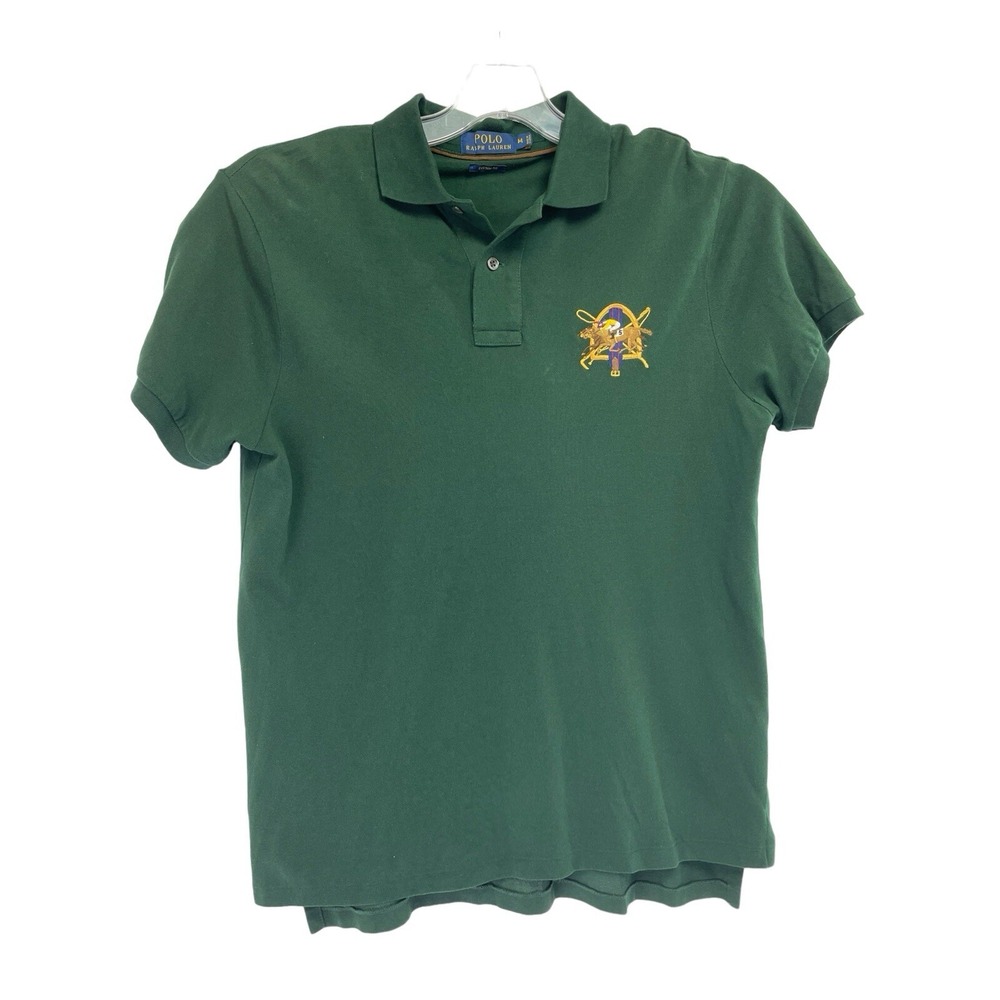 Ralph Lauren Mens Medium Custom Fit Green Embroidered Race Horse Polo Shirt (P42